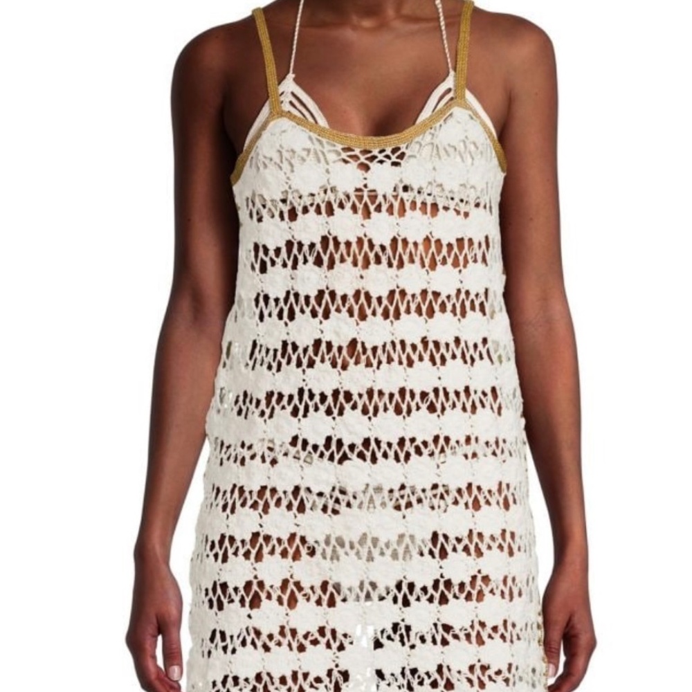Milly Cabana Floral Crochet Covet Up  Mini Dress Ecru Sz Medium